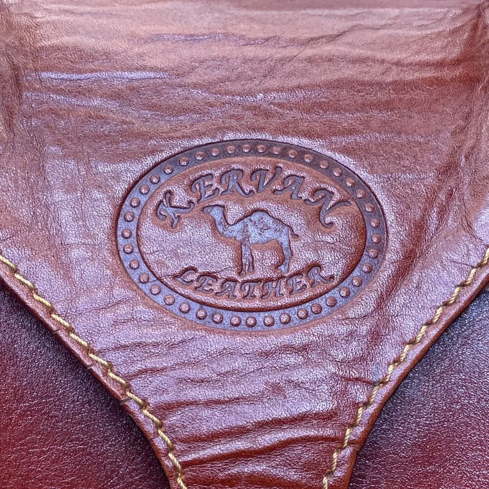 Kervan Leather Unisex Brown Embossed Camel Logo Double Handles Travel Duffel Bag